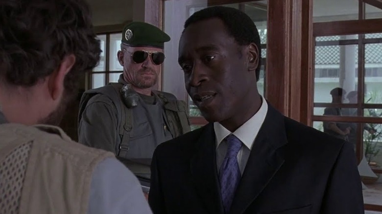 Don Cheadle talking to soldiers