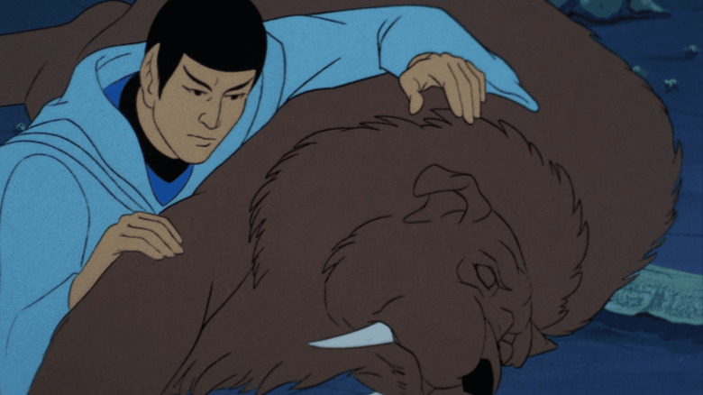 Spock helps his pet Sehlat