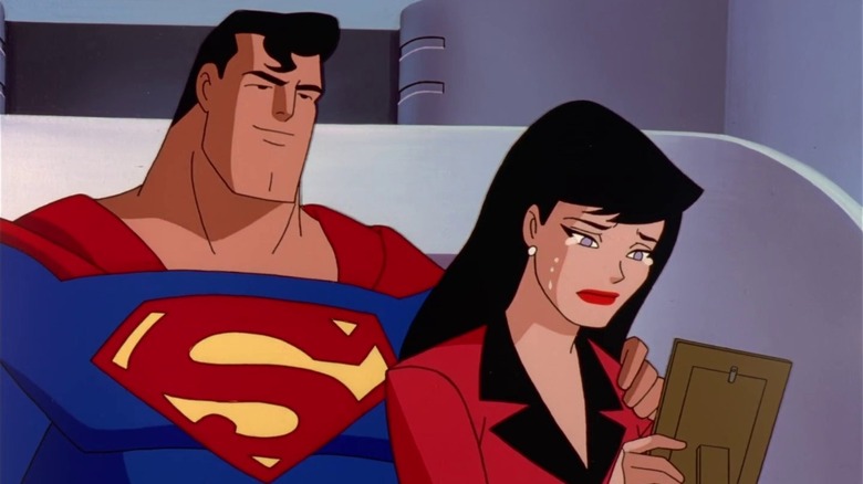 Superman comforts a crying Lois Lane