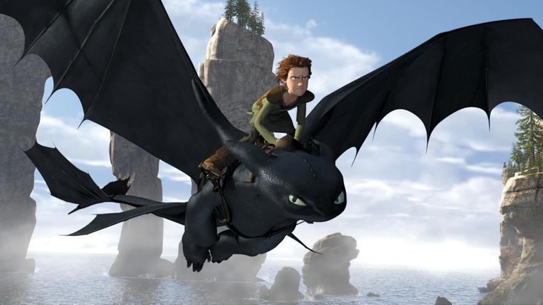 Hiccup flying on Toothless