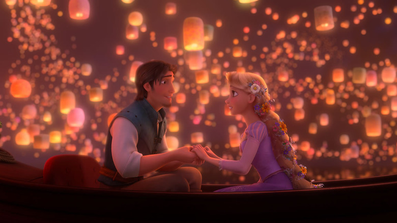 Rapunzel and Flynn surrounded by lanterns