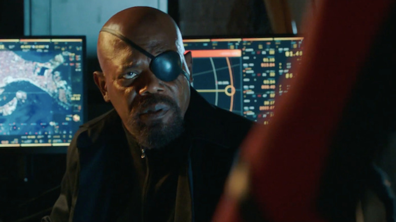 Nick Fury glares up at someone