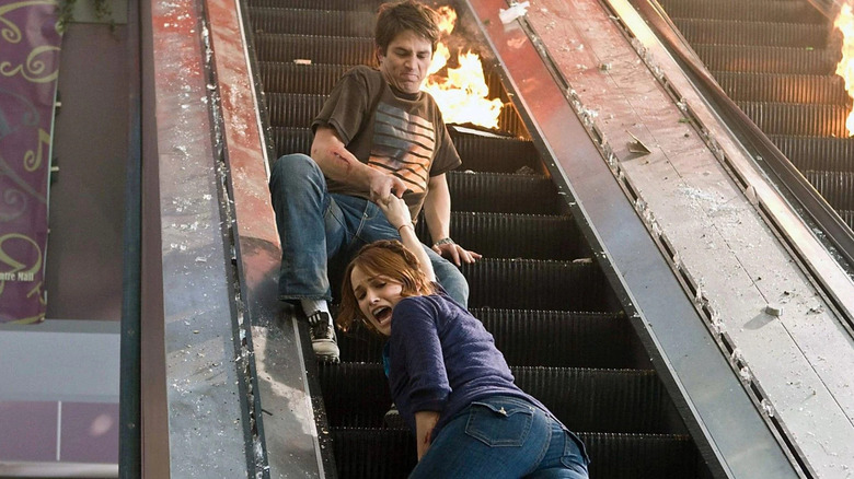 Falling down the fatal escalator in The Final Destination