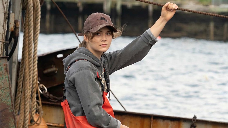 Emilia Jones on a fishing boat