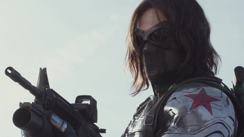 Masked Winter Soldier holding gun