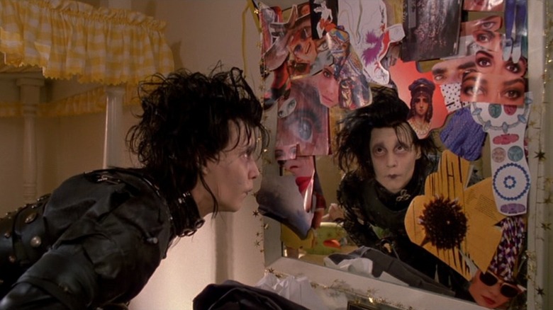 Edward Scissorhands looks in mirror