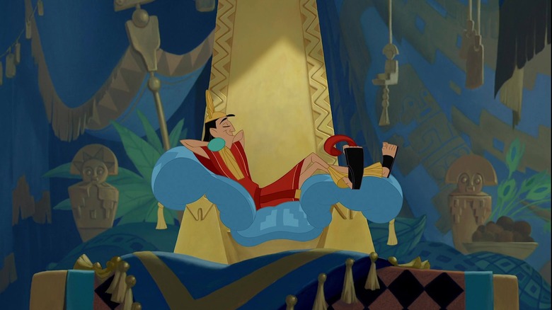 Emperor Kuzco lounging on throne