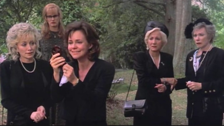 The cast of Steel Magnolias all in black at funeral