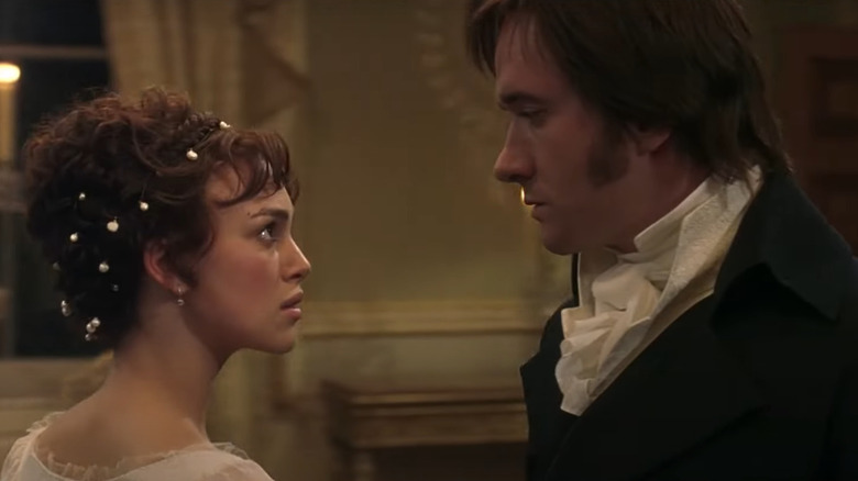 Elizabeth Bennet and Mr. Darcy dancing while making eye contact (2005)