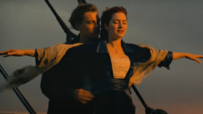 Jack holding Rose's hips on the bow of Titanic