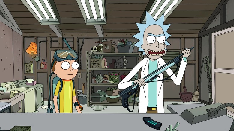 SCUBA Morty and Rick with harpoon gun