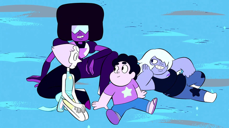 Steven and the Crystal Gems on the beach