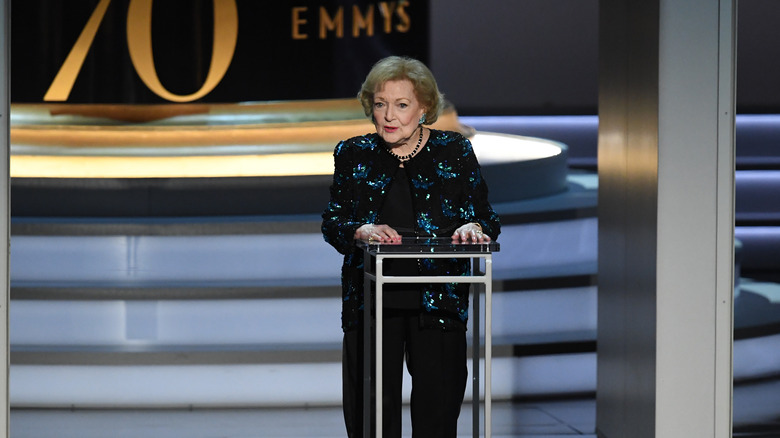 Betty White speaking at the Emmys