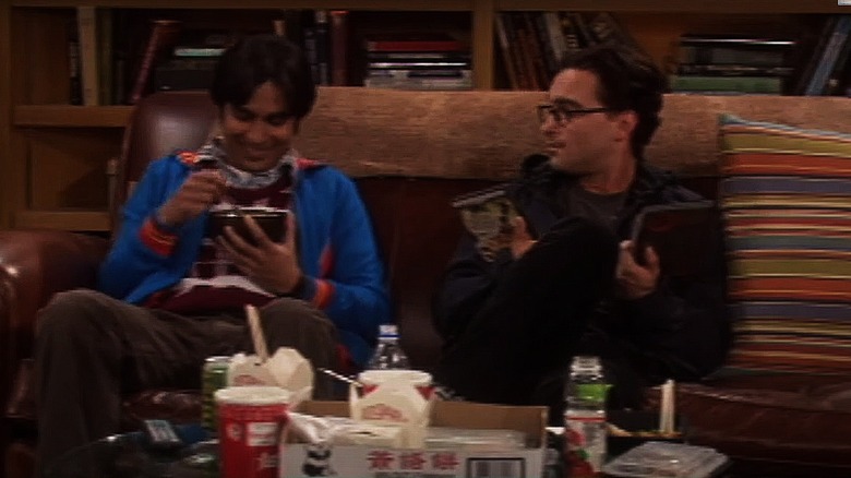 Kunal Nayyar having soup with Johnny Galecki