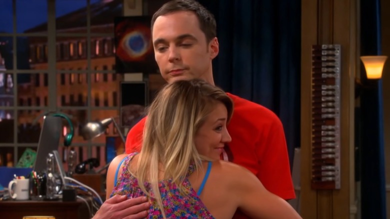 Penny and Sheldon hugging