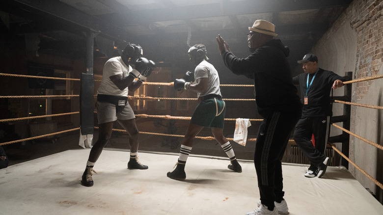 Khris Davis rehearsing boxing scene