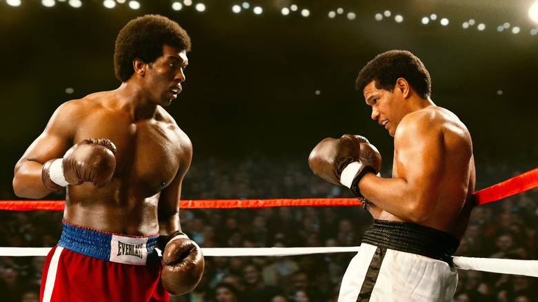 George Foreman and Muhammad Ali fighting in ring in "Big George Foreman"