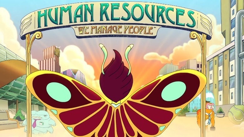 Butterfly facing Human Resources sign