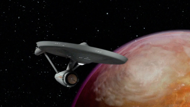 The USS Enterprise as it appears in the HD remastered opening credits to "Star Trek"