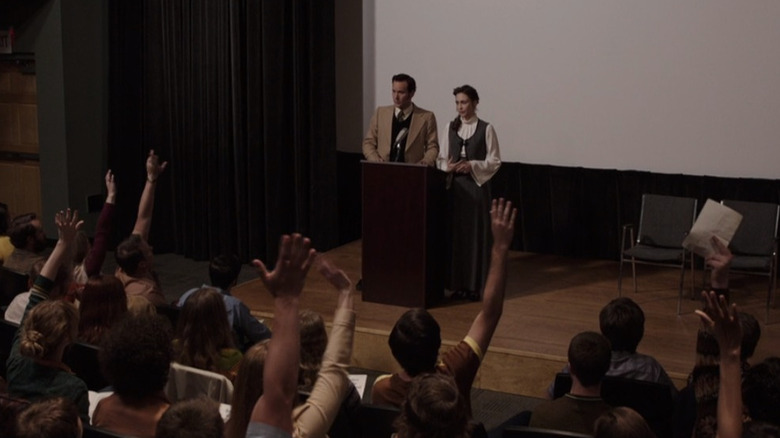 Ed and Lorrain Warren teaching a room full of students