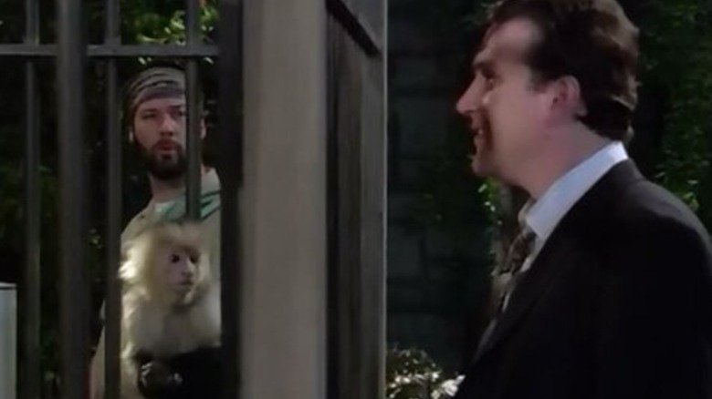 Marshall looks at the monkey