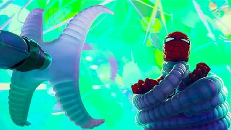 Spider-Man battling Doc Ock in Spider-Man: Into the Spider-Verse