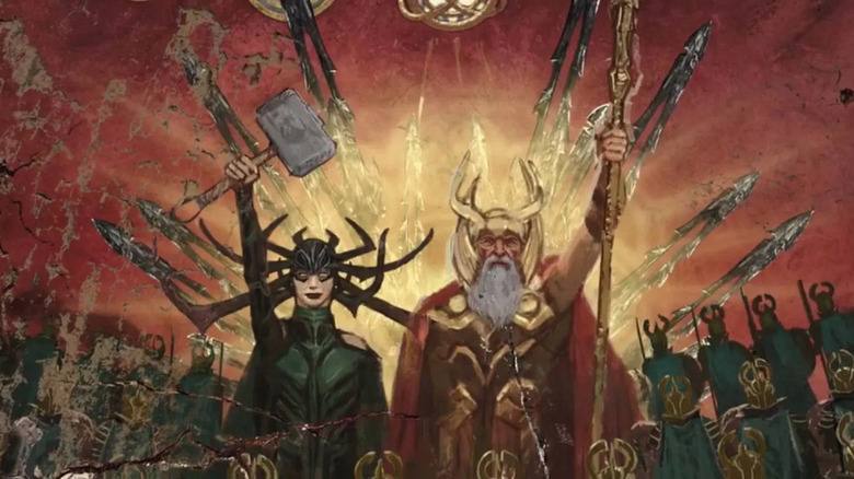 Odin, Hela, Mjolnir on Asgard mural