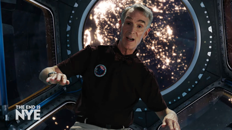 Bill Nye floating in space