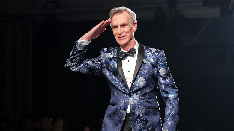 Bill Nye wearing a floral suit
