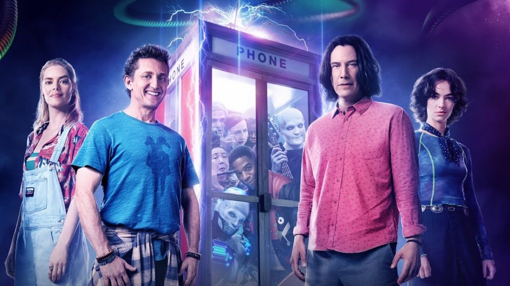 Samara Weaving, Alex Winter, Keanu Reeves, and Brigette Lundy-Paine in Bill & Ted Face the Music