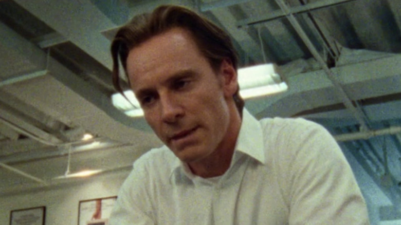 Michael Fassbender as Steve Jobs, looking down