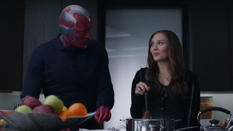 Paul Bettany and Elizabeth Olsen in Captain America: Civil War