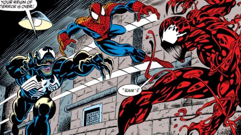 Venom and Spidey teaming up against Carnage