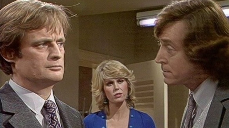 Sapphire and Steel with a friend in an office