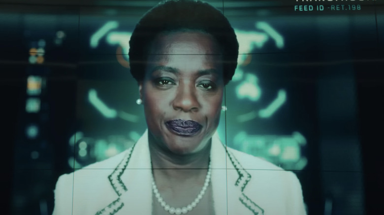 Viola Davis as Amanda Waller on a video feed