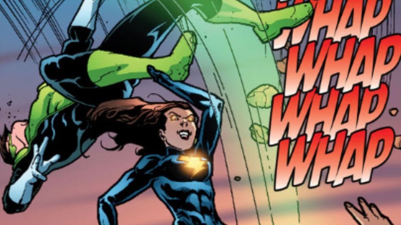 Mary Marvel swings Kyle Rayner by the leg