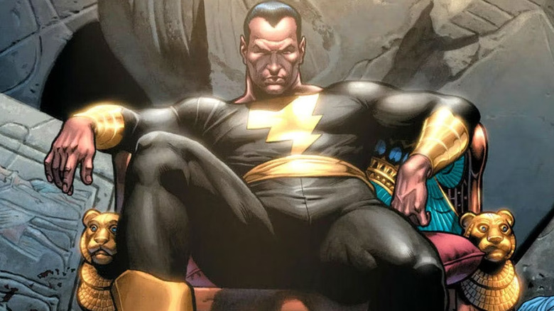 Black Adam sitting on throne