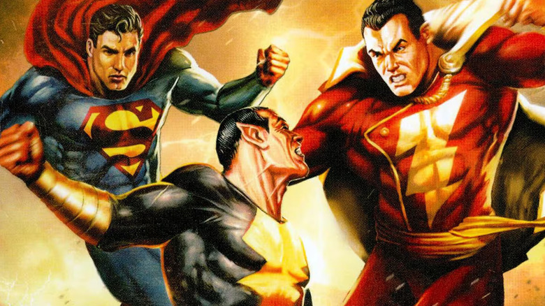 Superman, Captain Marvel and Black Adam face off