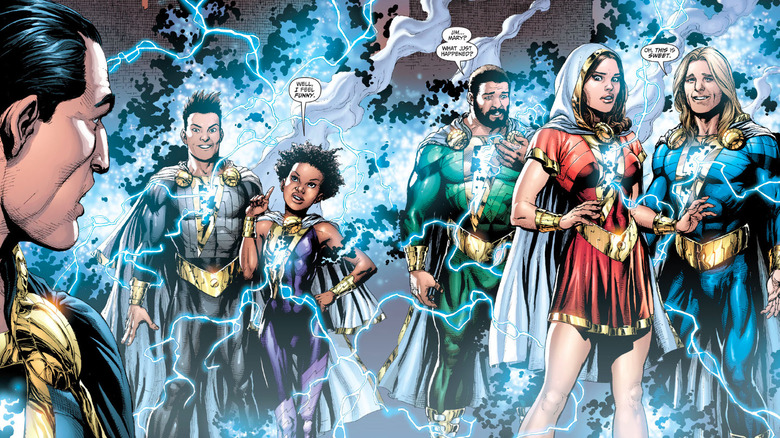 Black Adam looks at the Shazam Family