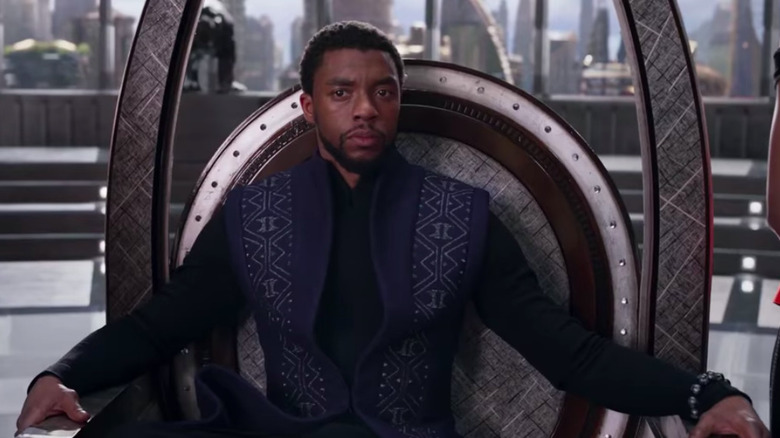 T'Challa sitting on Wakanda's throne