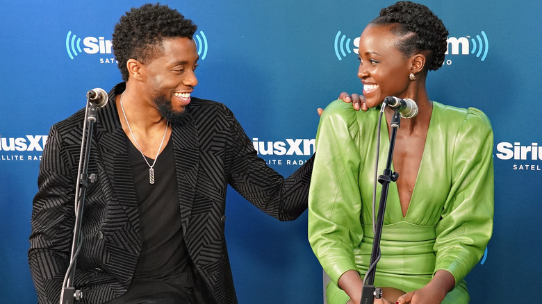 Boseman and Nyong'o speak at event 