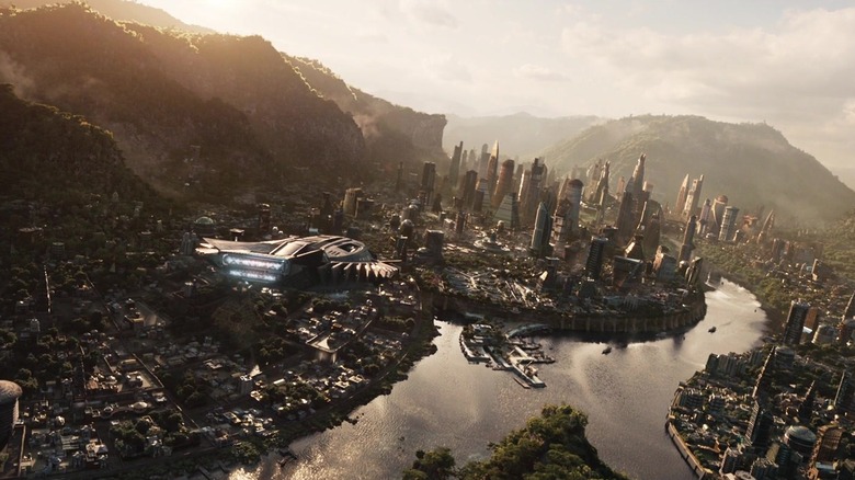 Ship flies into the capital city of Wakanda