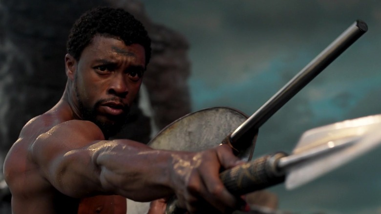 Black Panther holding spear and shield