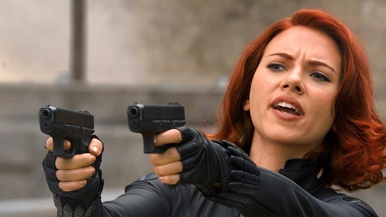 Scarlet Johansson Black Widow firing guns