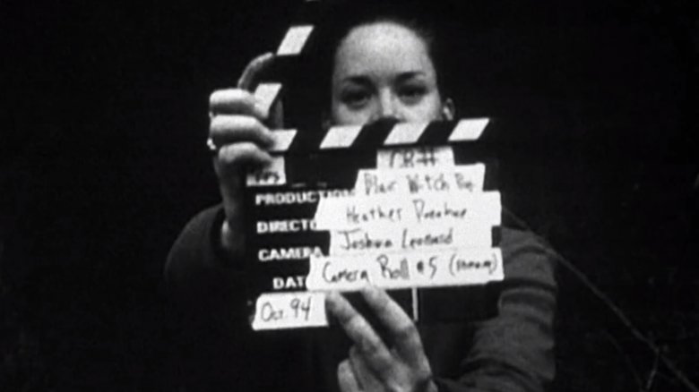 Heather Donohue holds a slate for The Blair Witch Project