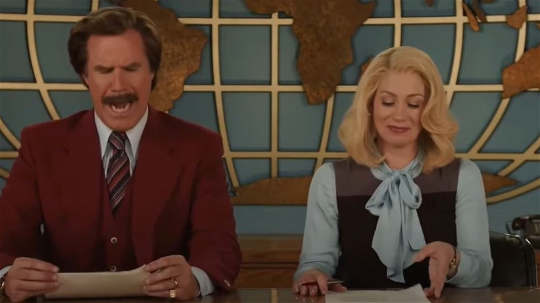 Ron Burgundy and Veronica Corningstone on the news