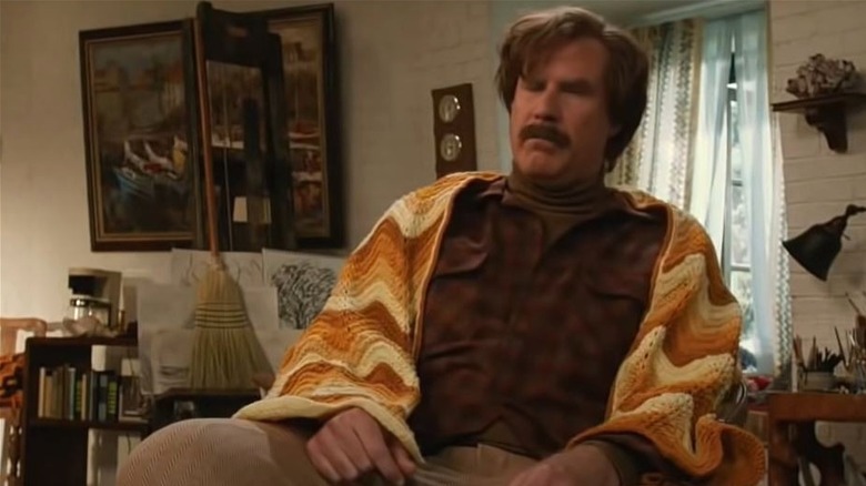 Ron Burgundy wrapped in blanket