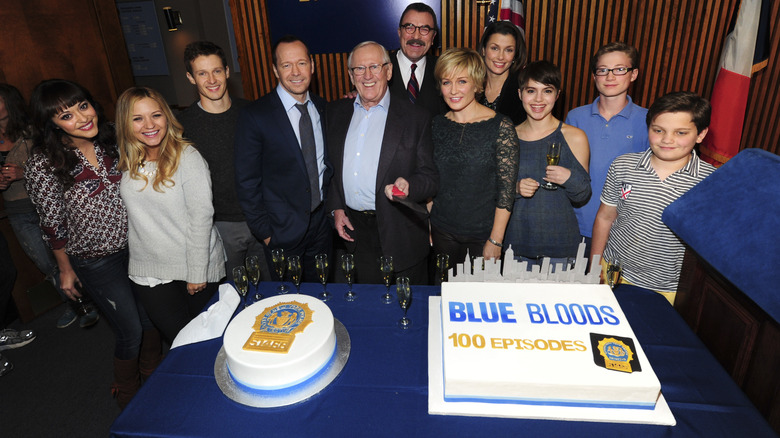 Blue Bloods Cast smiling cake