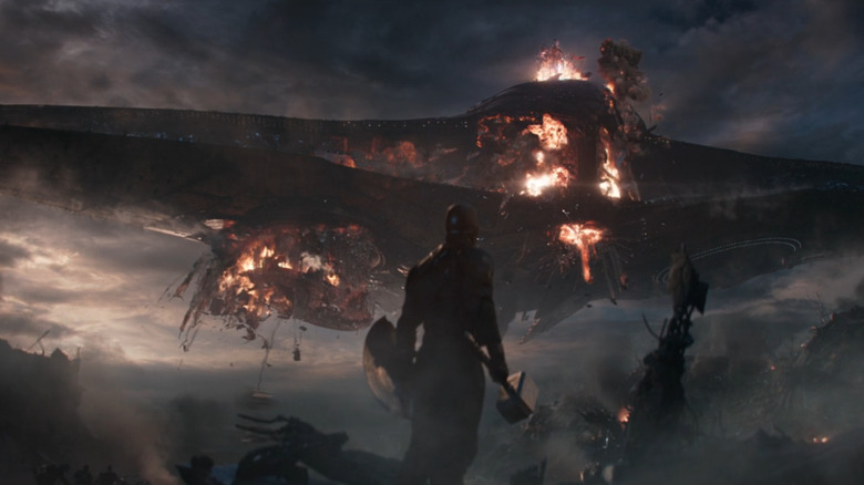 Captain America stares at Thanos' exploding flagship