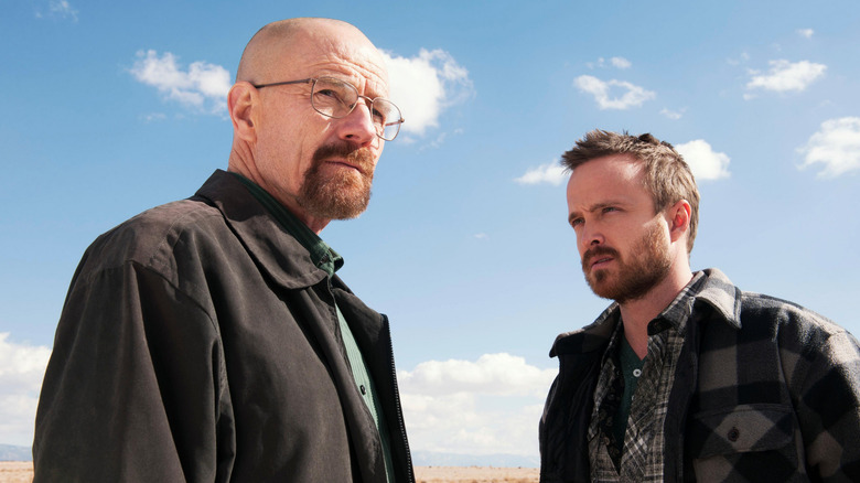 Walter White and Jesse Pinkman staring off-camera